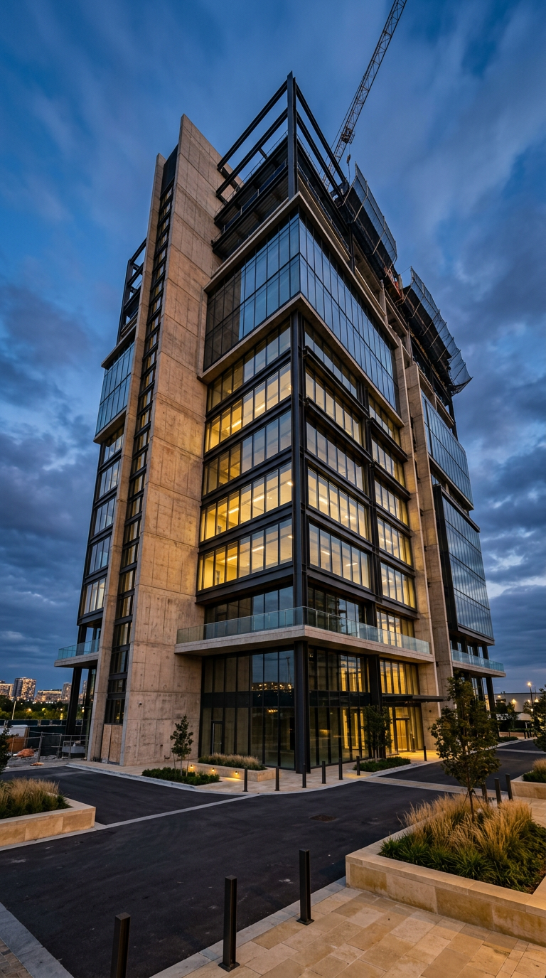 Beton ve cam cepheli modern ticari bina